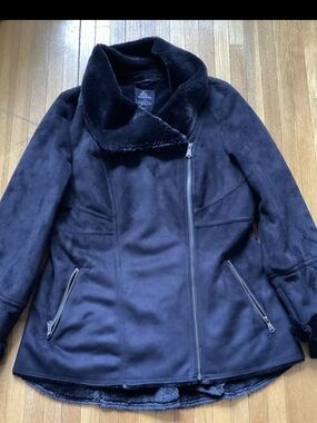 Prana Ladies Size Large Solid Black Full-Zip Coat,100% Polyester,Faux Fur,MINT